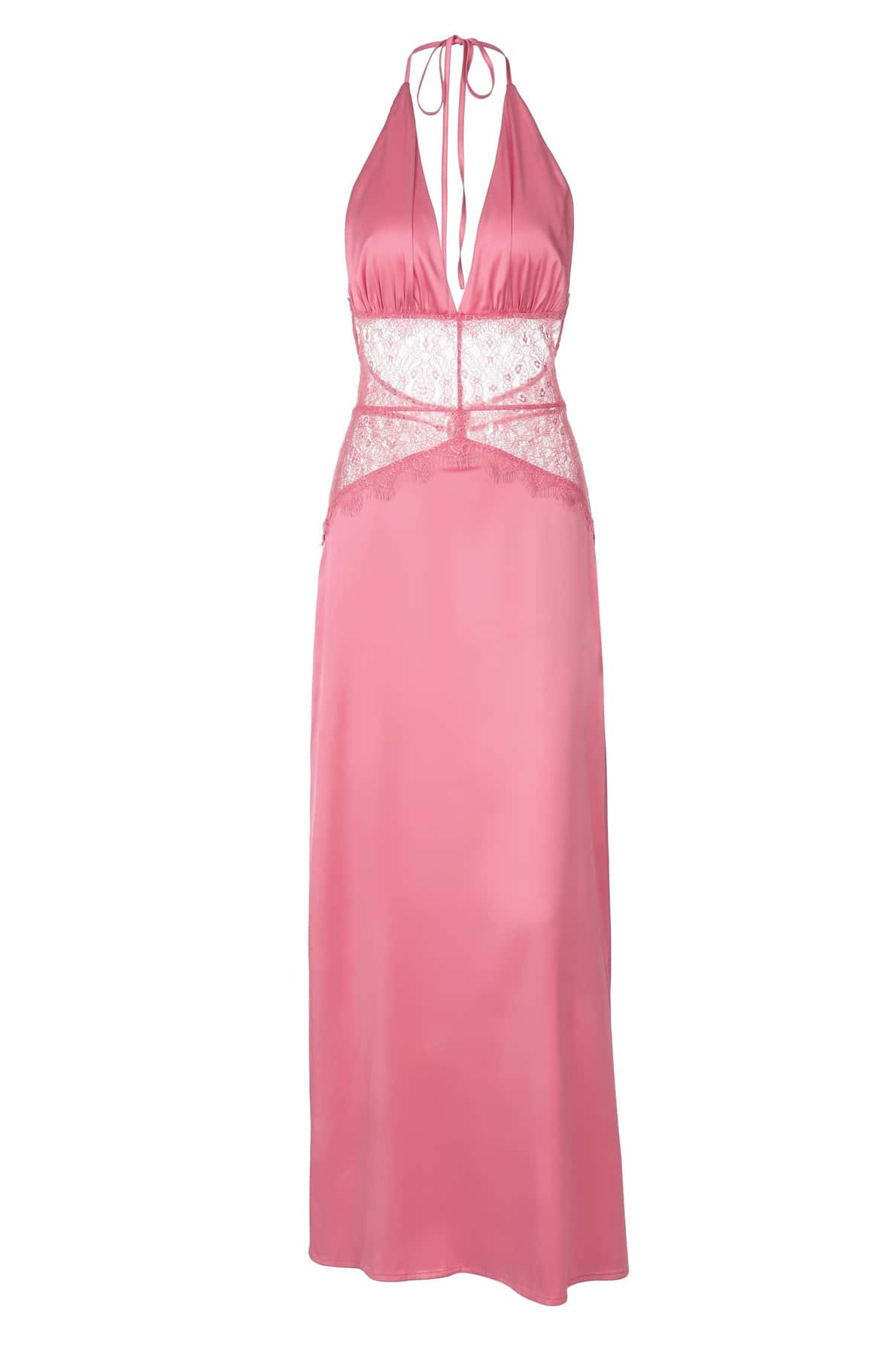 Blue Halter Sheer Plunge Long Maxi Dress