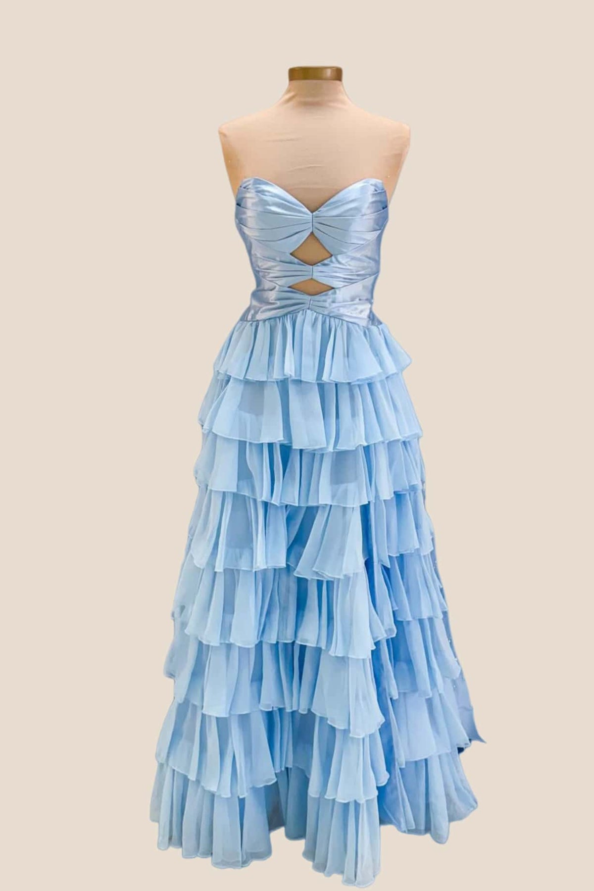 Keyholes Light Blue A-line Ruffle Prom Dress
