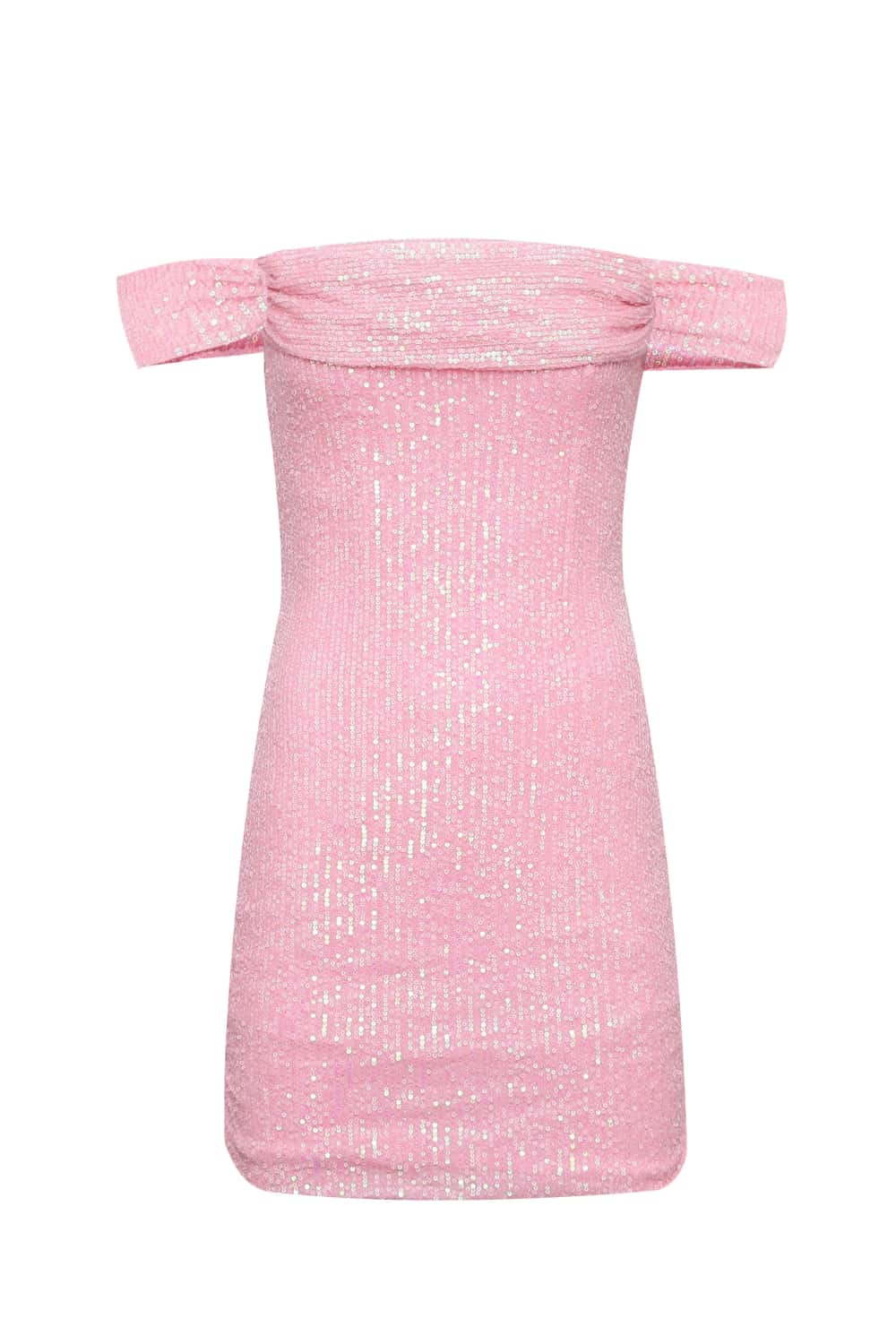 Off the Shoulder Pink Sequin Tight Short Dress