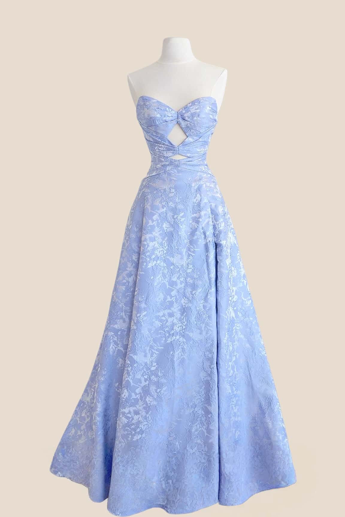 Keyholes Blue Jacquard A-line Prom Dress