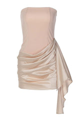 Nude Tight Ruched Side Train Short Dress