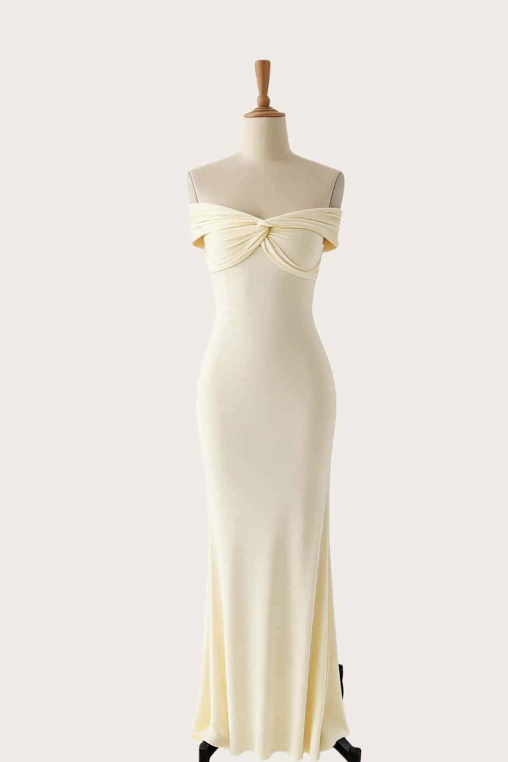 Off the Shoulder Yellow Twist Fitted Long Dress