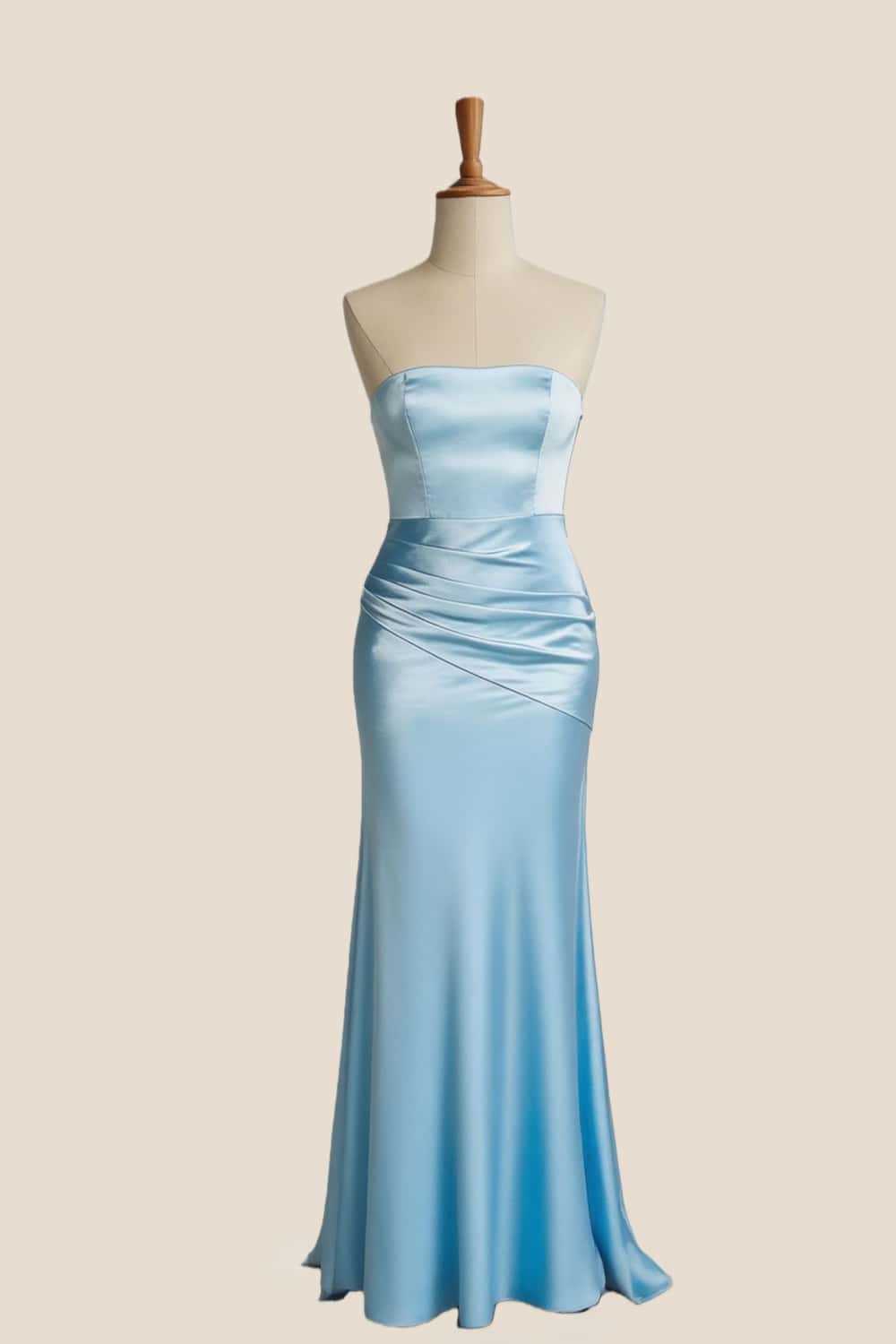 Light Blue Strapless Ruched Fitted Dress