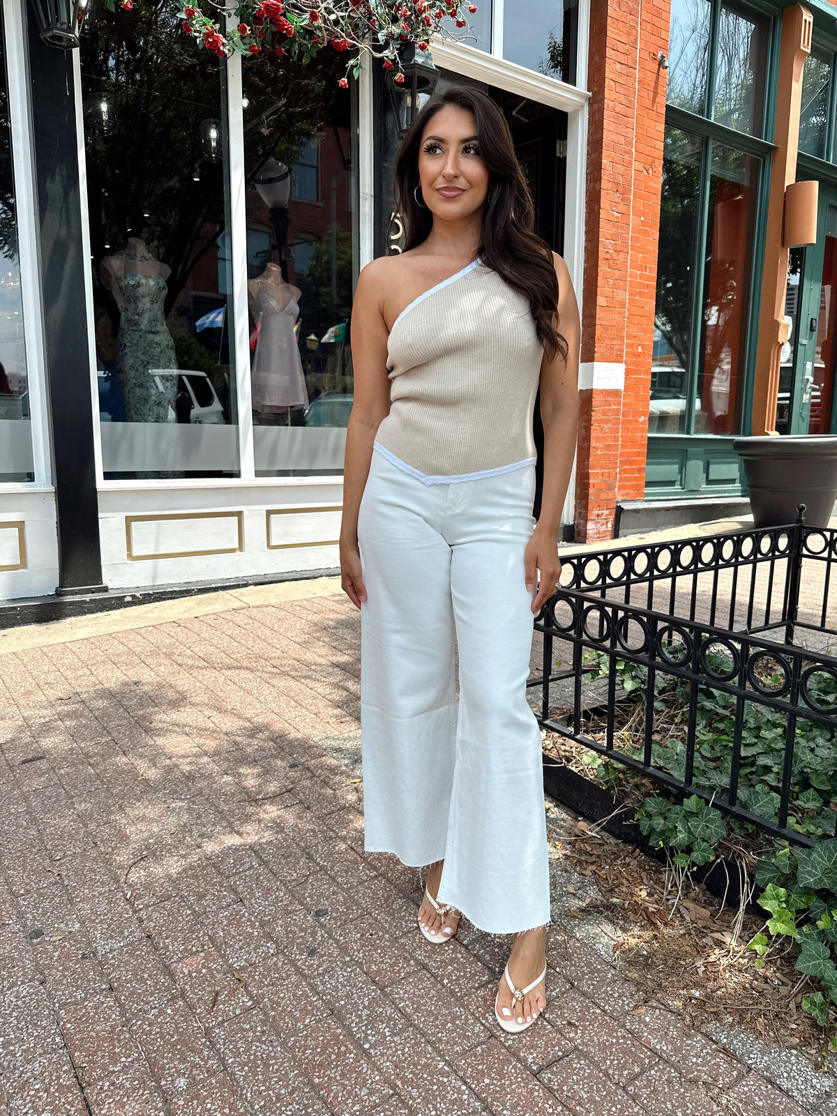 Olivia Oatmeal Ribbed One Shoulder Knit Top
