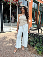 Olivia Oatmeal Ribbed One Shoulder Knit Top