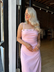 Polly Pink Shell Button Strap Maxi Dress