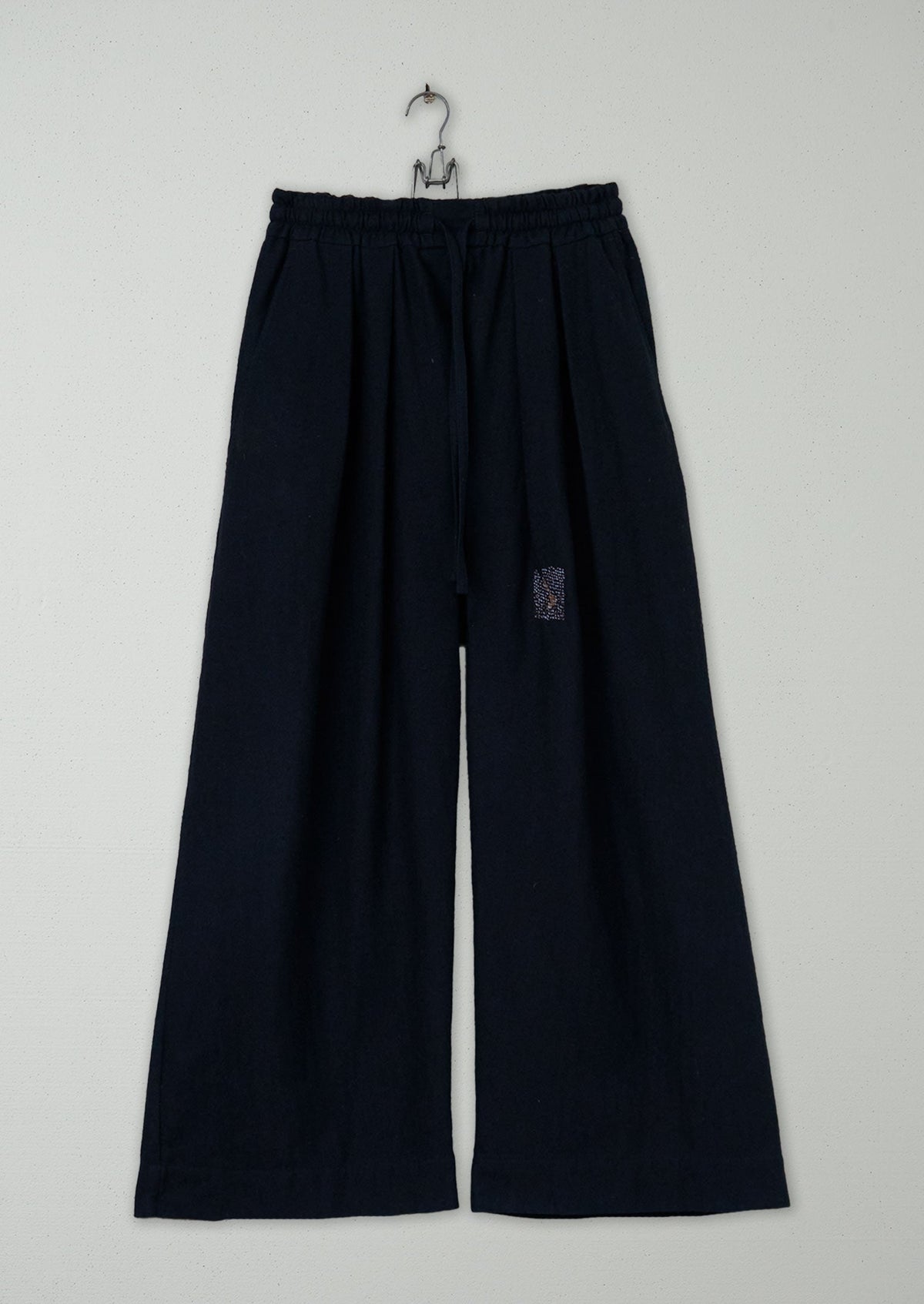 Renewed Cotton Wool Herringbone Pull on Trousers Size XS (53) | Dark Navy