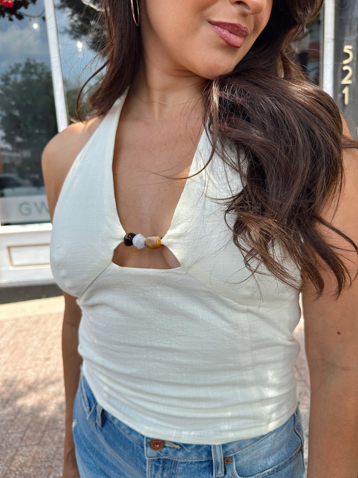Remi Ivory Bead Halter Top