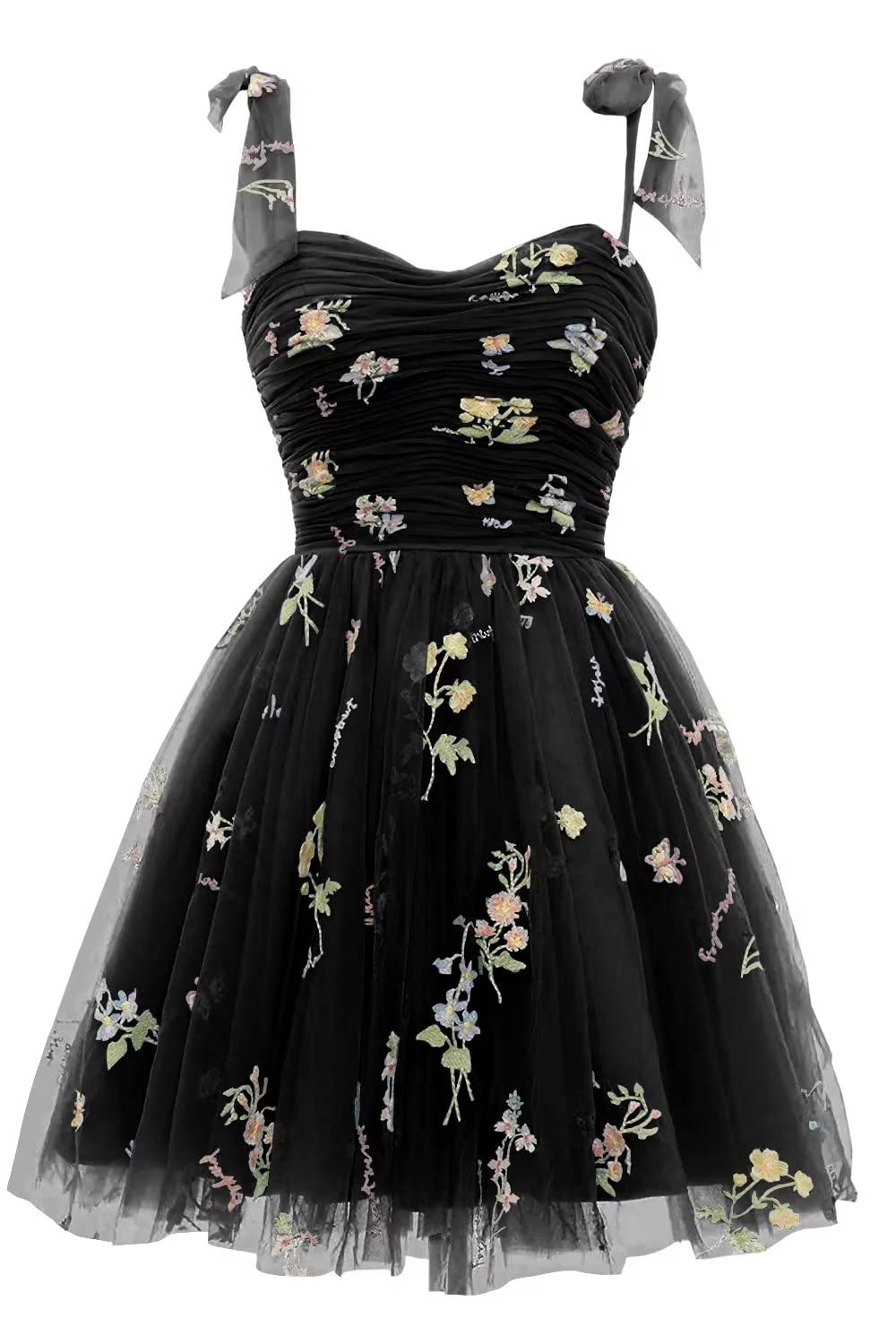Black A-line Floral Short Princess Dress