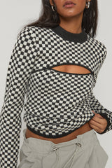 CHECKERED SWEATER WITH FRONT CUT-OUT