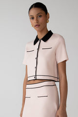 CROPPED KNIT CONTRAST TRIM TOP