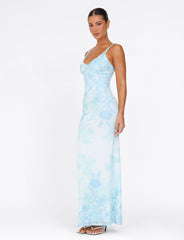 GUILIANNA FRILL MAXI DRESS - BLUE : FLORAL : TAPESTRY