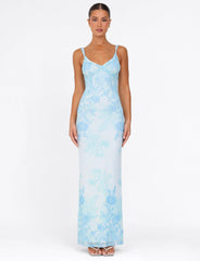 GUILIANNA FRILL MAXI DRESS - BLUE : FLORAL : TAPESTRY
