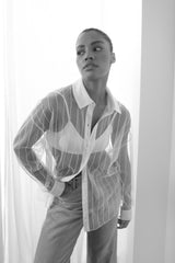 COLLARED MESH BLOUSE