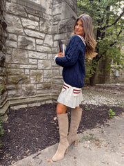Kensington Mixed Media Mini Dress - Navy / Burgundy