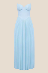 Bustier Blue Pleated A-line Long Dress