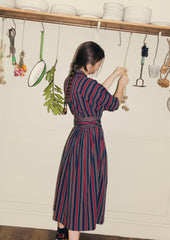 Pantry Stripe Cotton Wrap Dress | Provence Blue