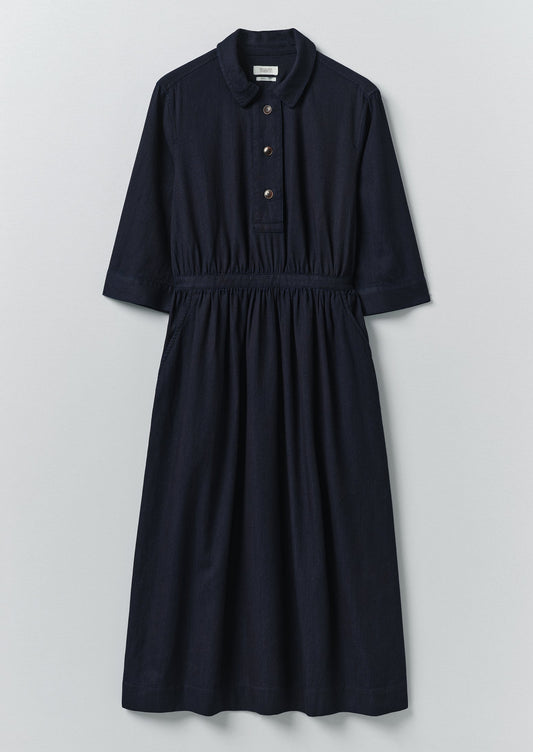 Indigo Cotton Twill Shirt Dress | Indigo