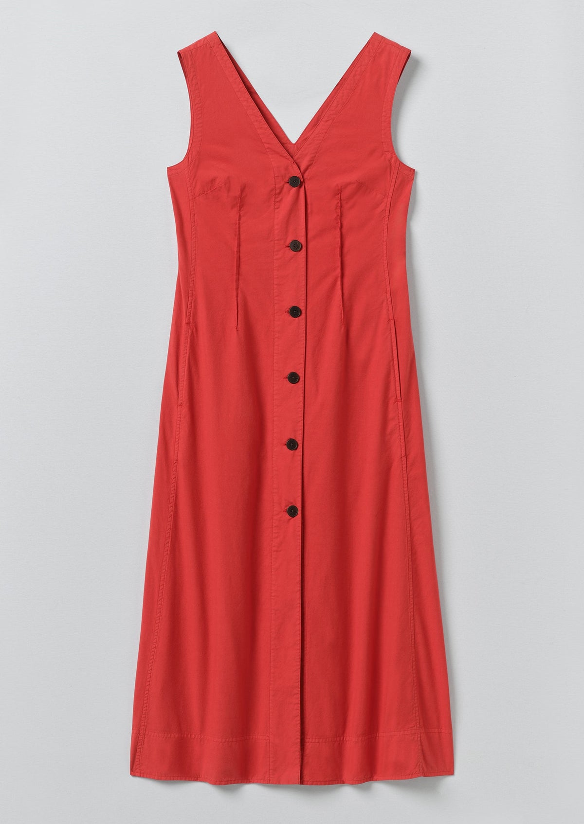 V Neck Cotton Linen Poplin Dress | Goji Berry