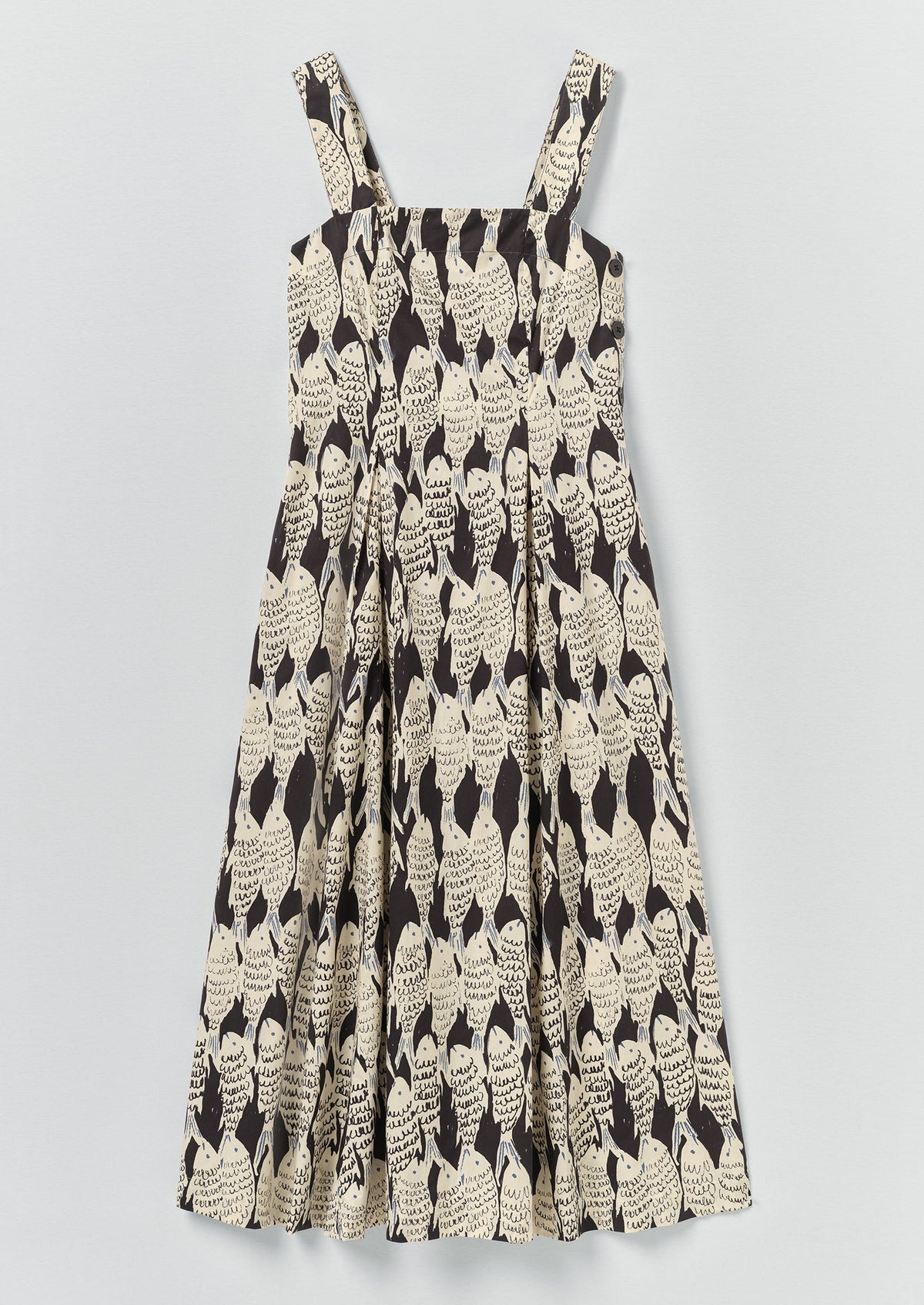 Market Fish Print Cotton Poplin Dress | Slate