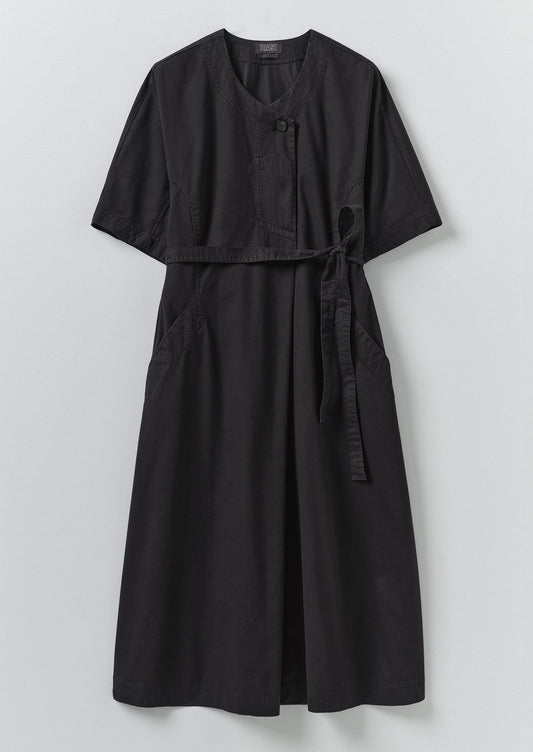 Tie Waist Cotton Twill Dress | Slate