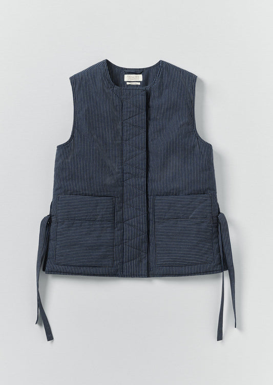Railroad Stripe Side Tie Vest | Denim Blue
