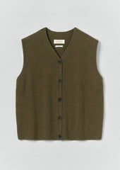 Wool Cashmere V Neck Tank | Olive Melange