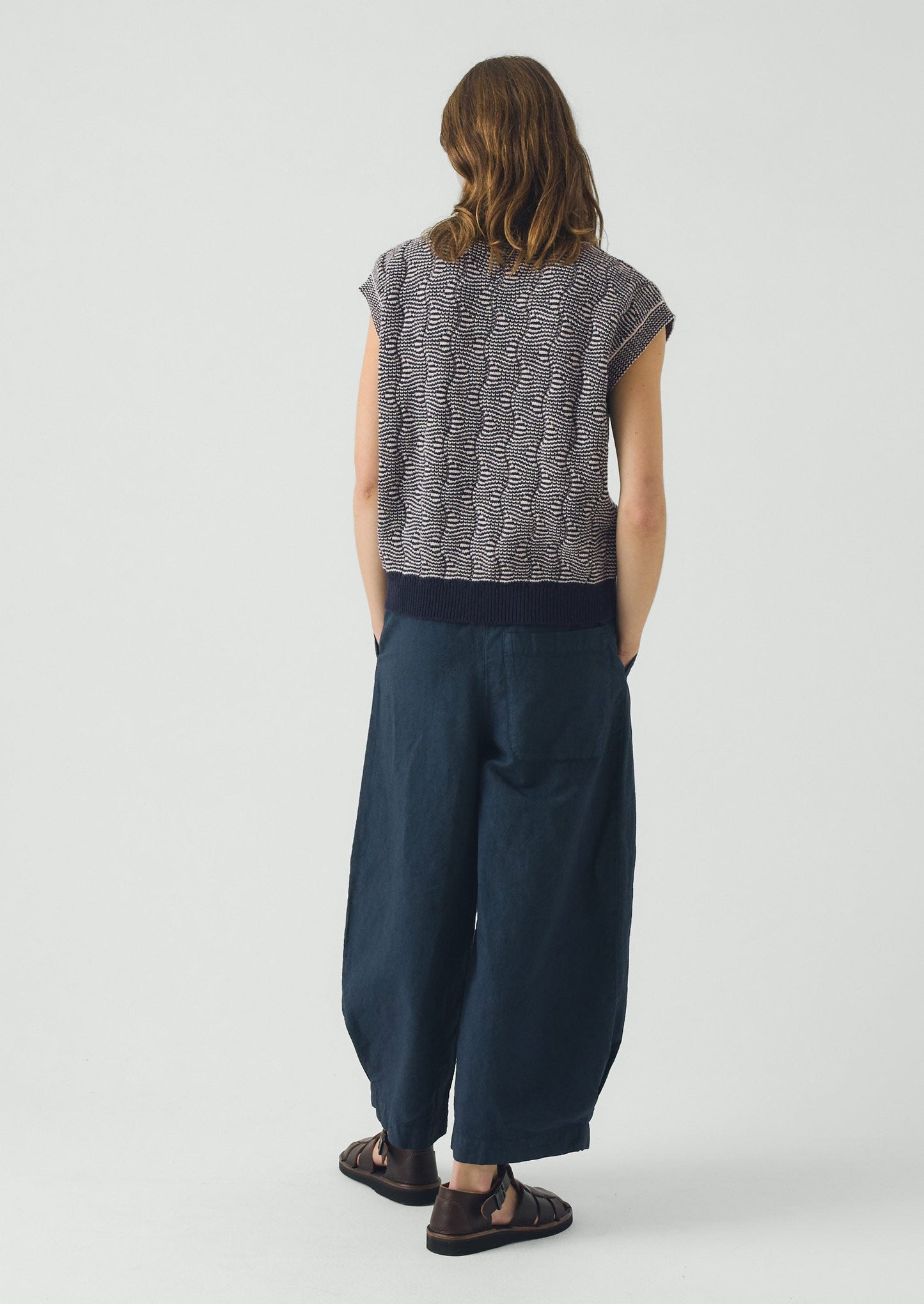 Wavy Stripe Knitted Wool Cotton Top | Navy/Parchment