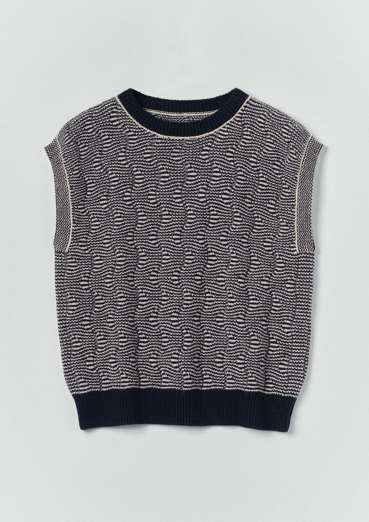 Wavy Stripe Knitted Wool Cotton Top | Navy/Parchment