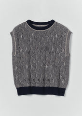Wavy Stripe Knitted Wool Cotton Top | Navy/Parchment