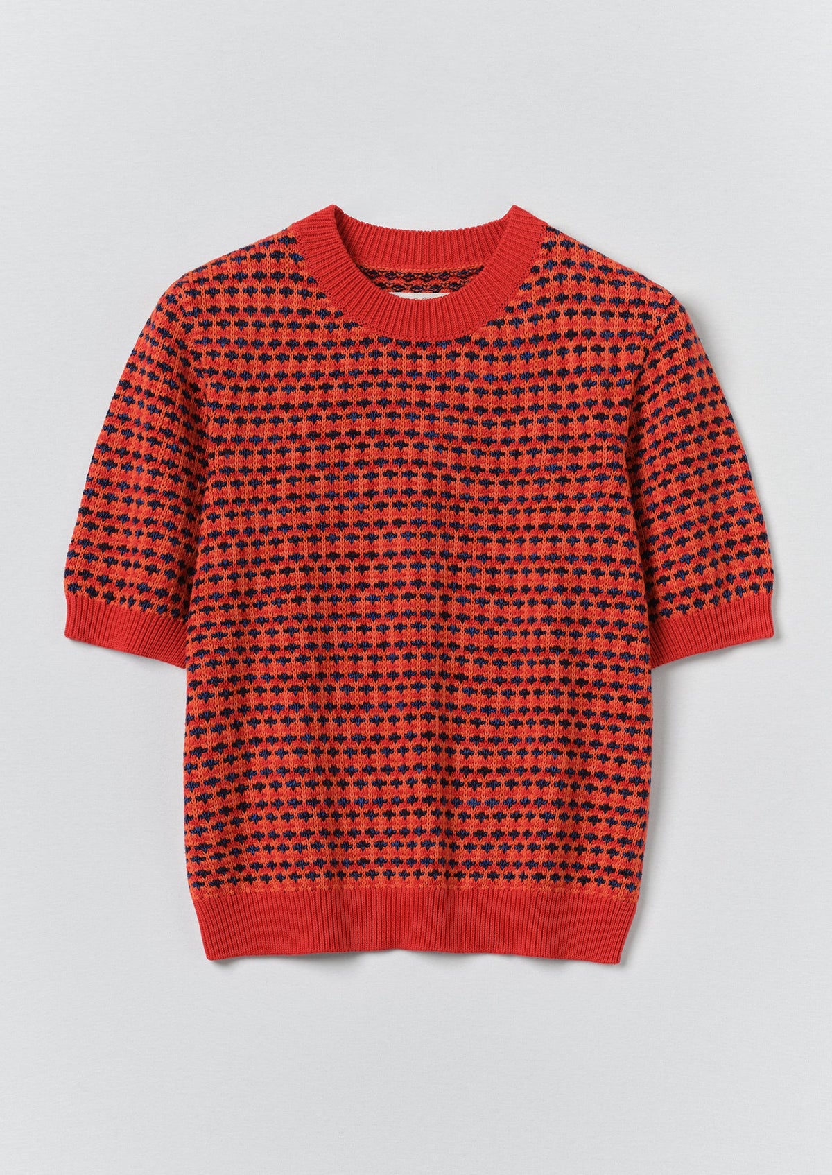 Jacquard Knitted Cotton Top | Red Multi
