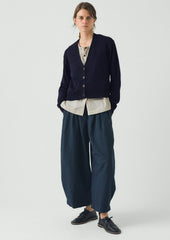 Wool Linen Patch Pocket Cardigan | Dark Navy