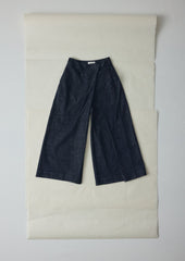 Pleated Wrap Denim Culottes | Indigo