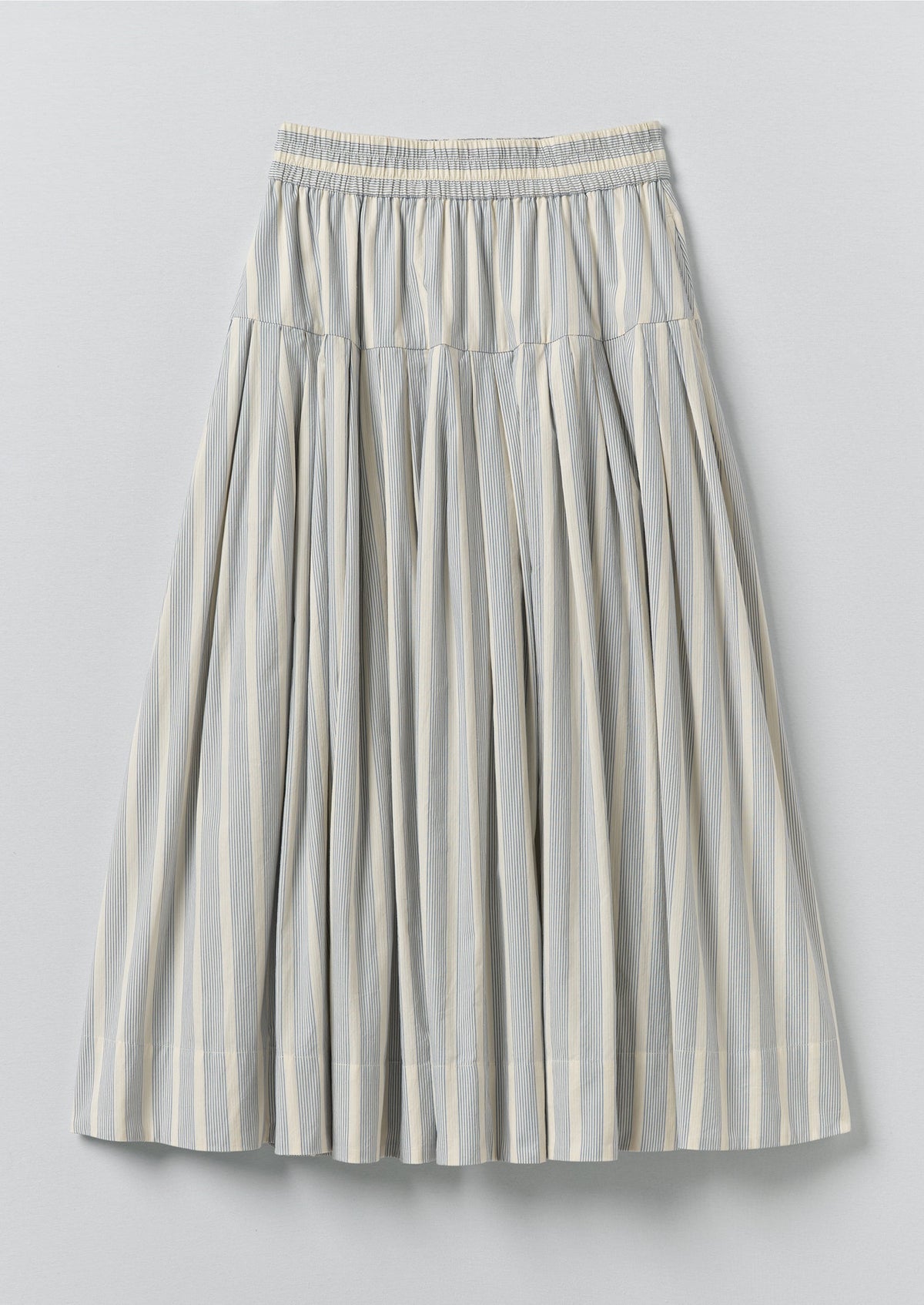 Pleated Stripe Cotton Skirt | Ecru/Blue