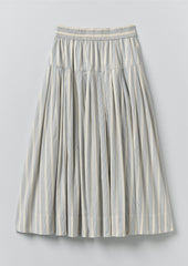 Pleated Stripe Cotton Skirt | Ecru/Blue