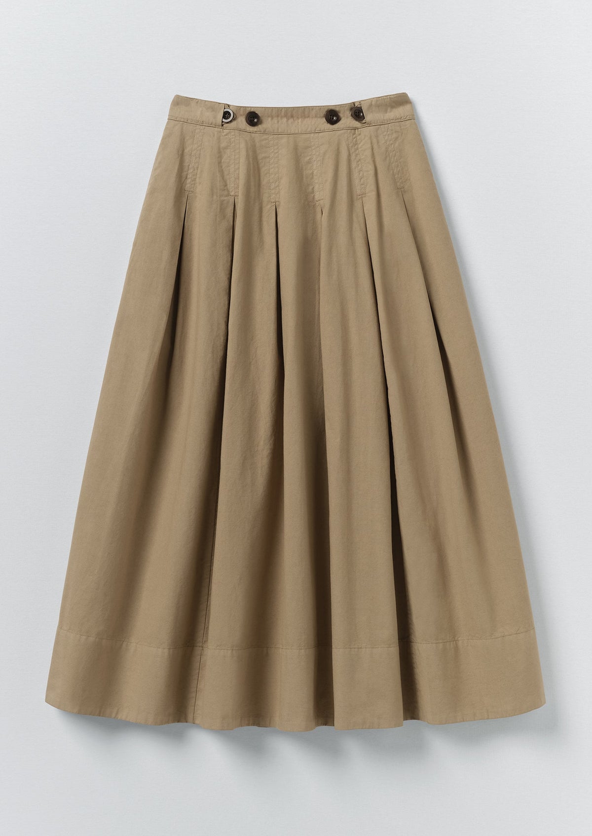 Pleated Cotton Linen Poplin Skirt | Ash Brown