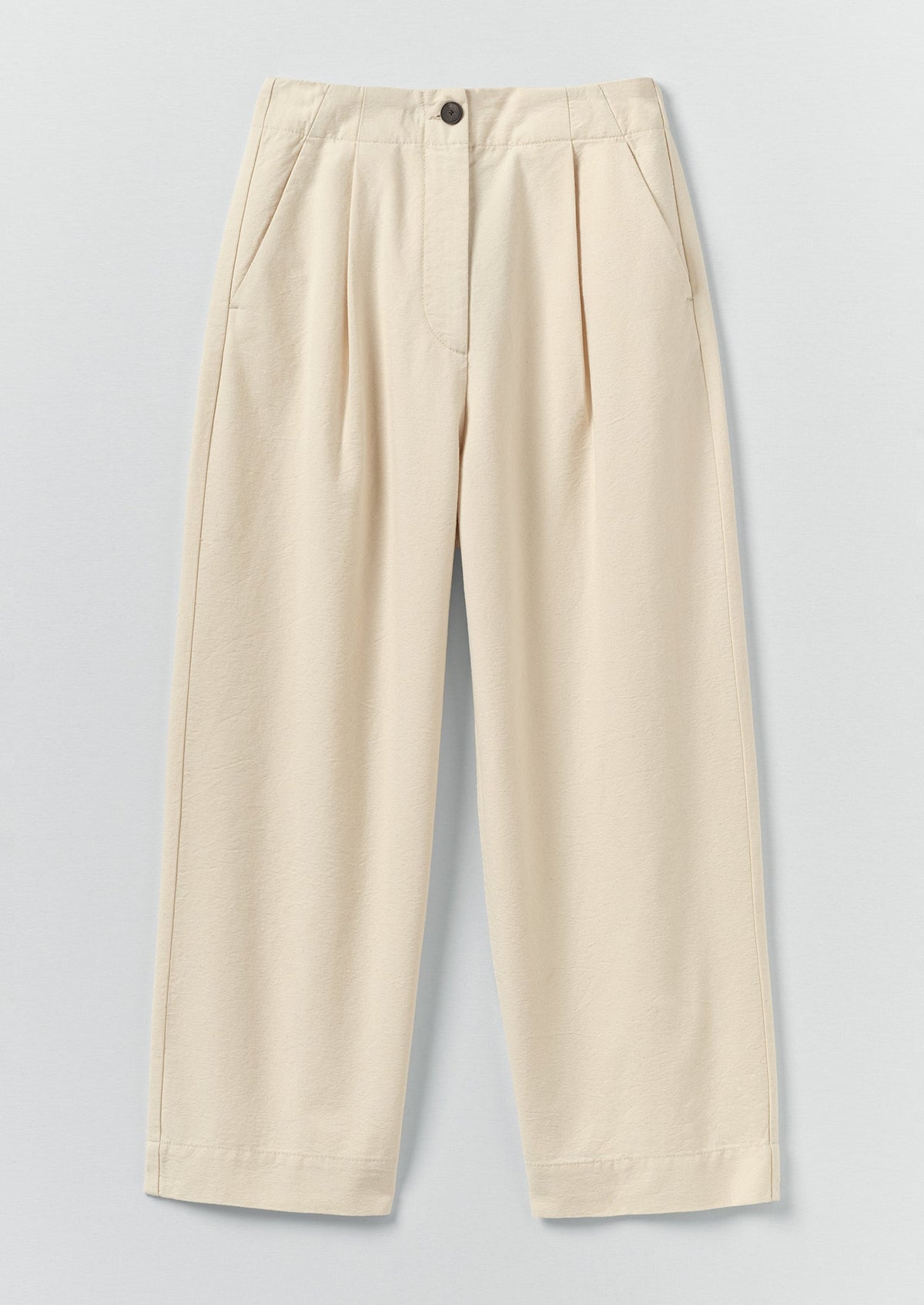 Pleat Front Cotton Trousers | Natural