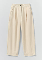 Pleat Front Cotton Trousers | Natural