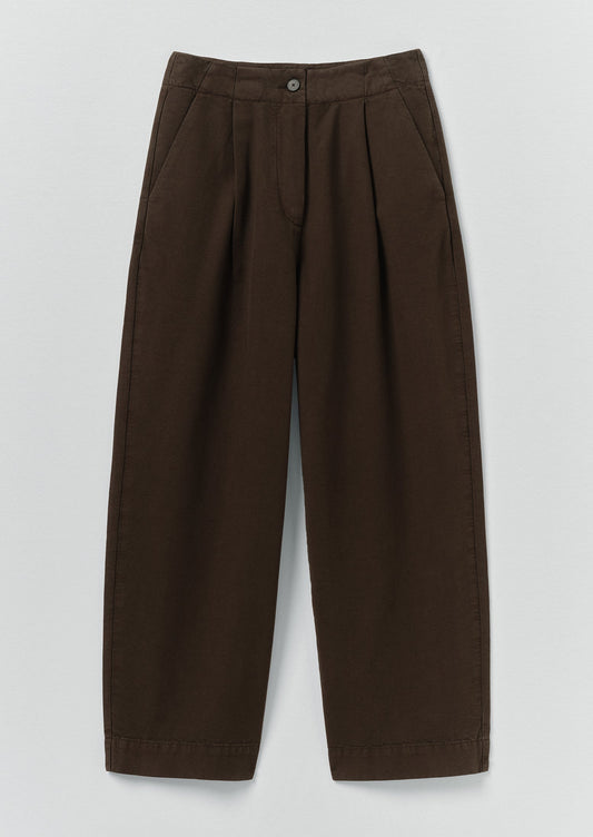 Pleat Front Garment Dyed Cotton Trousers | Black Walnut