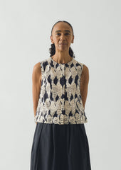 Market Fish Print Cotton Poplin Top | Slate