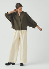 Linen Silk Wrap Shirt | Tent Green