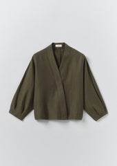 Linen Silk Wrap Shirt | Tent Green