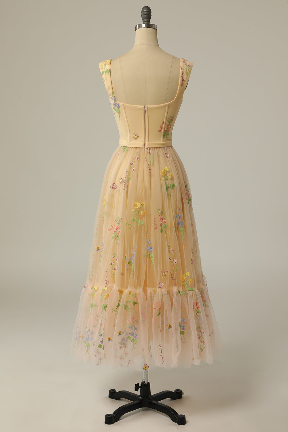 Green Embroidered A-line Midi Dress