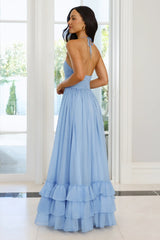 Enchanted Bloom Halter Maxi Dress Blue
