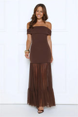 Aurora Radiance Off Shoulder Maxi Dress Brown