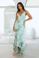 Evening Bloom Mesh Maxi Dress Sage