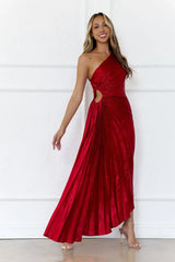 Evening Aura One Shoulder Maxi Dress Red