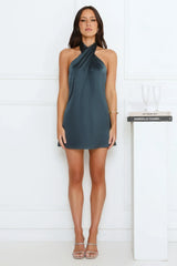 Exclusive Parties Halter Satin Mini Dress Green