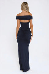 Chic Serenity Off Shoulder Maxi Dress Navy