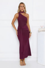 Aurora Elegance One Shoulder Mesh Maxi Dress Plum